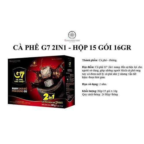 Combo 2 Hộp Cà Phê Hòa Tan Đen G7 2in1 - Hộp 15 gói - Trung Nguyên Legend (Gu mạnh, có đường)