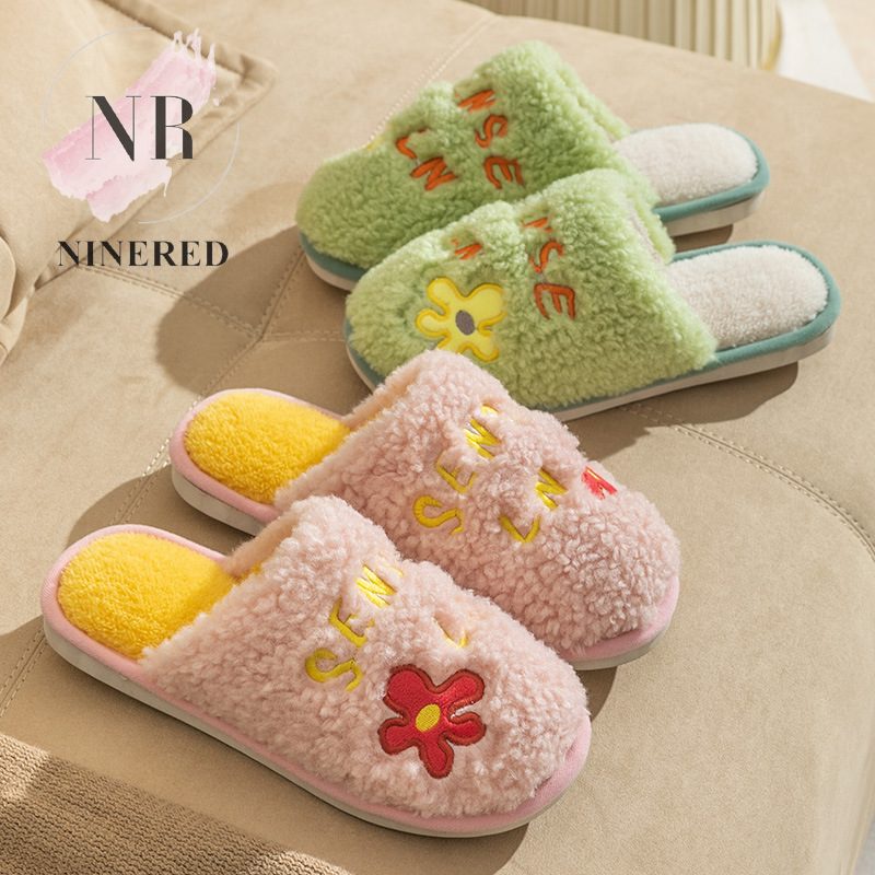 Dép Đi Trong Nhà Lông Cườu Hoa Mai Đế Cao Su Chống Trơn - D119 -D37