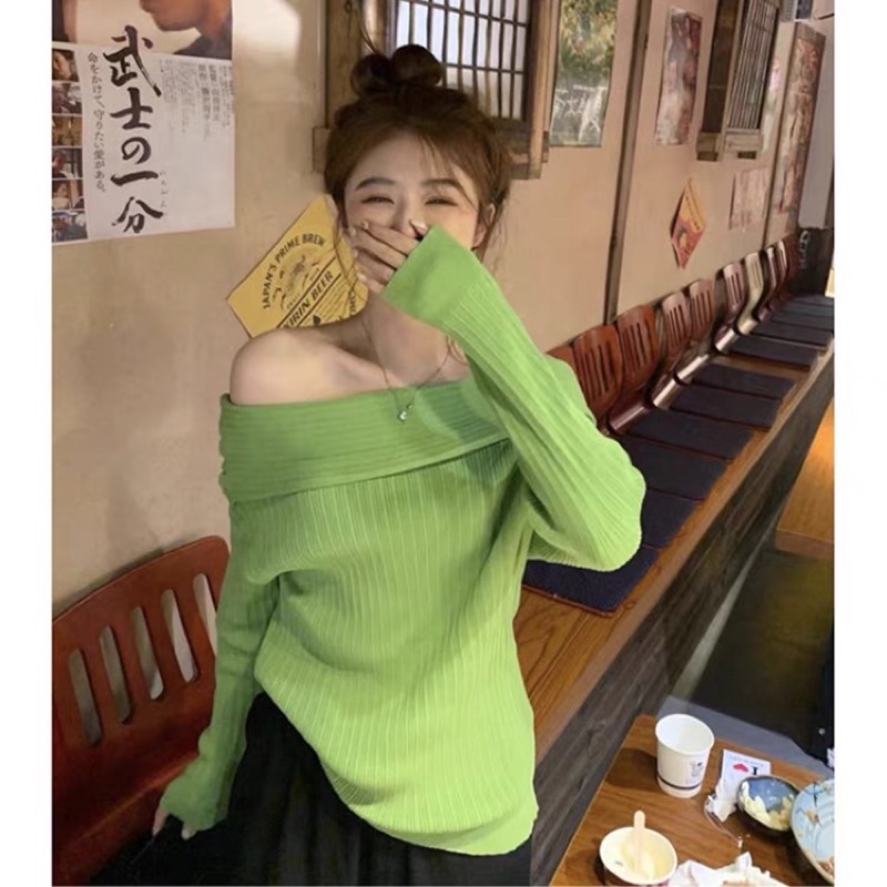 [SẴN] Áo len bẹt vai dài tay dáng dài, áo trễ vai dài tay Hàn Quốc | BigBuy360 - bigbuy360.vn