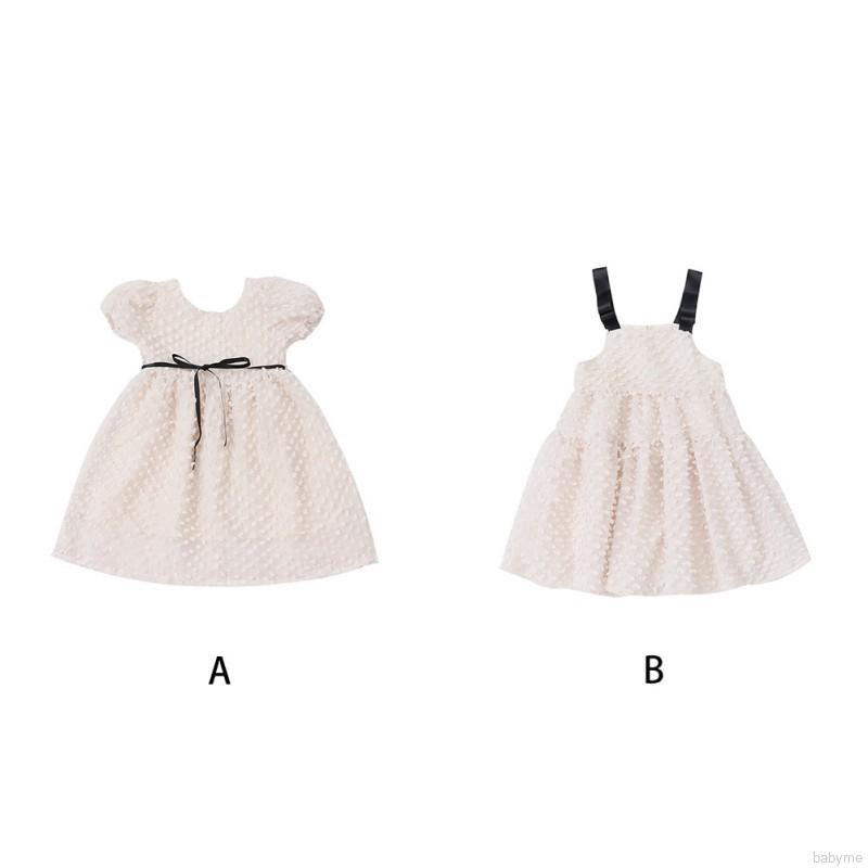 Đầm công chúa phối ren nơ thoáng khí 1 màu bằng cotton cho bé gái