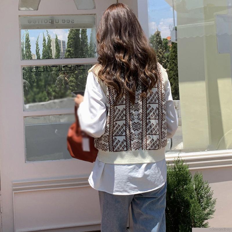 Áo dệt kim sát nách cổ chữ v phối màu tương phản phong cách retro cho nữ
 | BigBuy360 - bigbuy360.vn