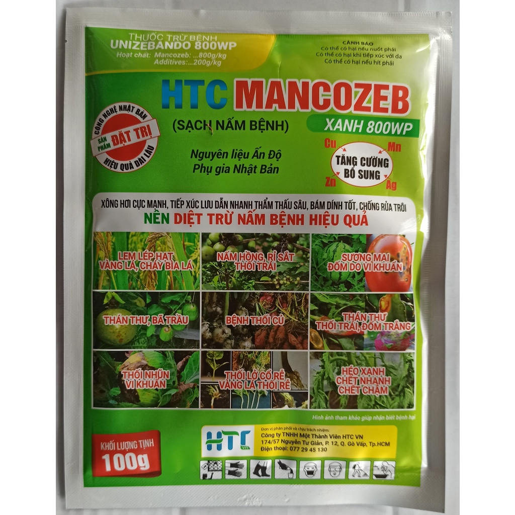 Sạch nấm bệnh HTC MANCOZEB XANH 800WP - Gói 100g