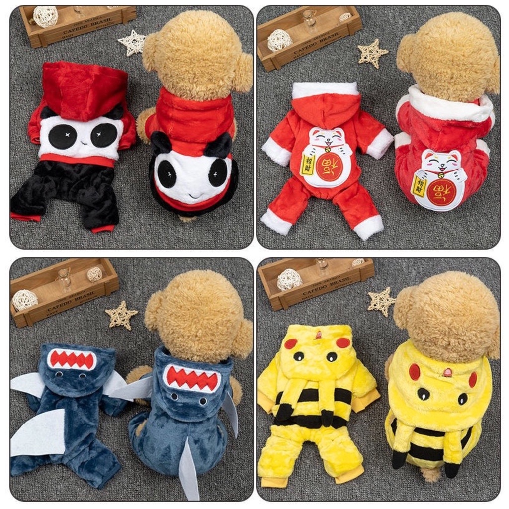 [ XU HƯỚNG ] Quần áo nỉ bông cho thú cưng giữ ấm kèm mũ và túi đựng khóa kéo cao cấp