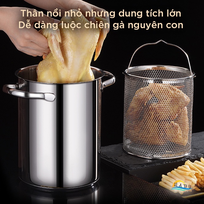 Nồi luộc gà bếp từ 3 đáy inox 304 cao cấp chất lượng đẹp sáng bóng chắc chắn an toàn nắp kính cường lực trong suốt HADU