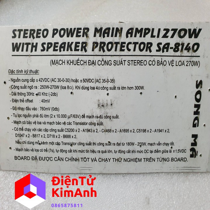 Mạch công suất ampli 8 sò 270W Rơle bảo vệ Song Mã