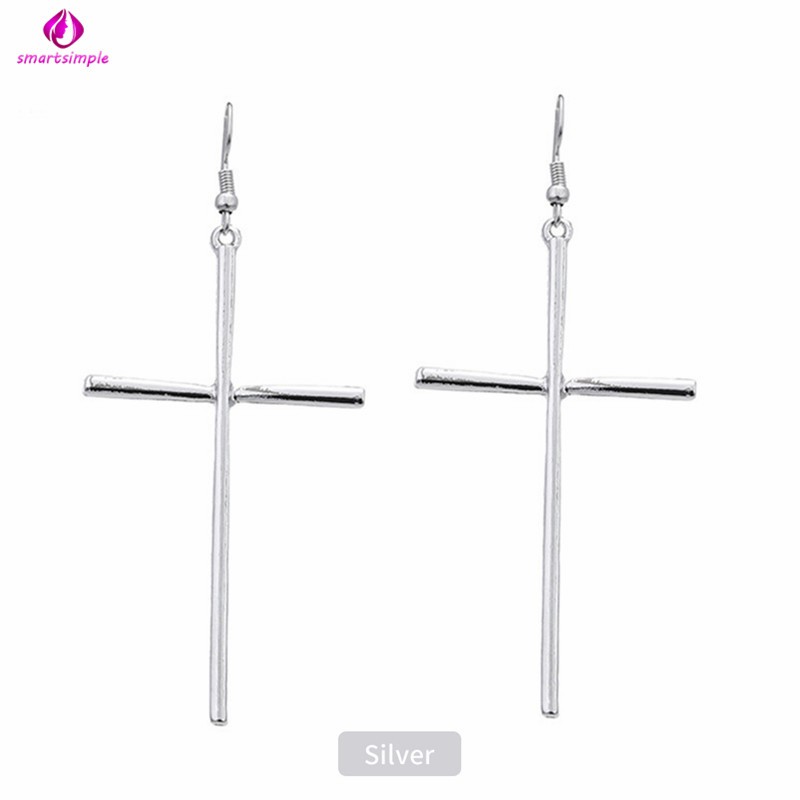 SS Vintage Hip-hop Ladies Stainless Steel Ear Stud Punk Rock Style Alloy Cross Drop Earrings