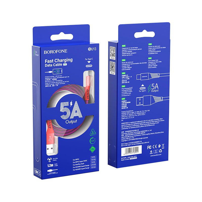 Cáp Sạc Nhanh TYPE C Borofone BU13 5A Hổ Trợ Sạc Nhanh VOOC OPPO - BH 6 Tháng 1 Đổi 1 (MÀU SẮC NGẪU NHIÊN)