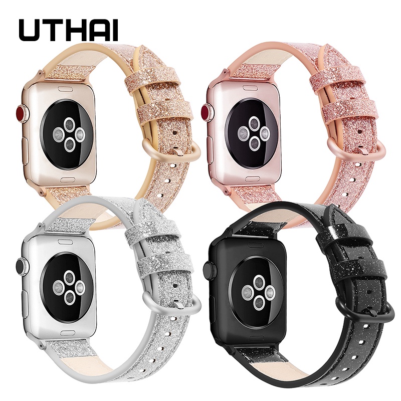 Dây Đeo Bằng Da Lấp Lánh Cho Đồng Hồ Thông Minh Apple Watch series 45mm 44mm 42mm 41 40 38mm iwatch 7 / 6 / 5 / 4 / 3 ultra 8