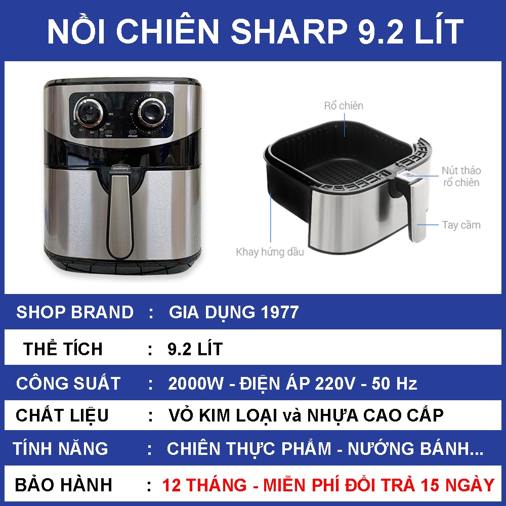 Nồi chiên không dầu chính hãng cao cấp 5/7/9.2 Lít, Nồi chiên nướng đa năng tiện lợi bảo hành 12 tháng