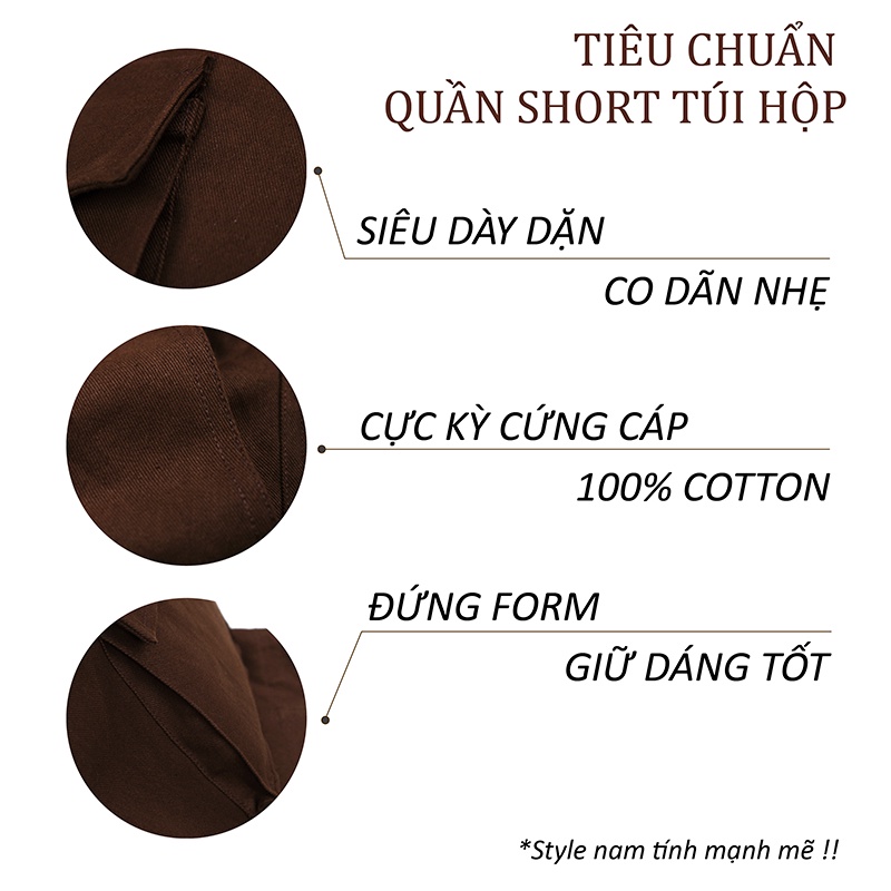 Quần Short Kaki Túi Hộp CARLOS Dày Dặn Cứng Cáp Đứng Form Màu Nâu Cánh Gián - ARLO