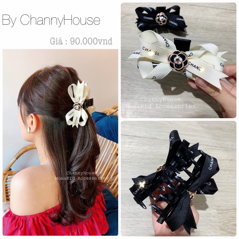 Channyhouse_Kẹp ngoạm phồng tóc nơ hoa trà