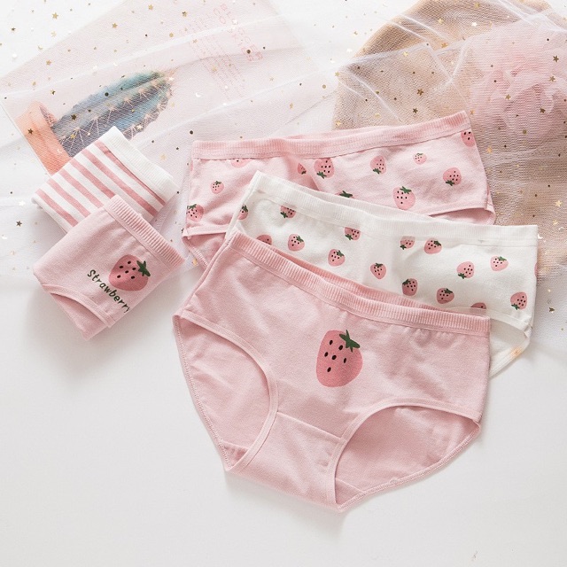 Quần Lót Cotton Hoạ Tiết Hình Quả Dâu Xinh Xắn