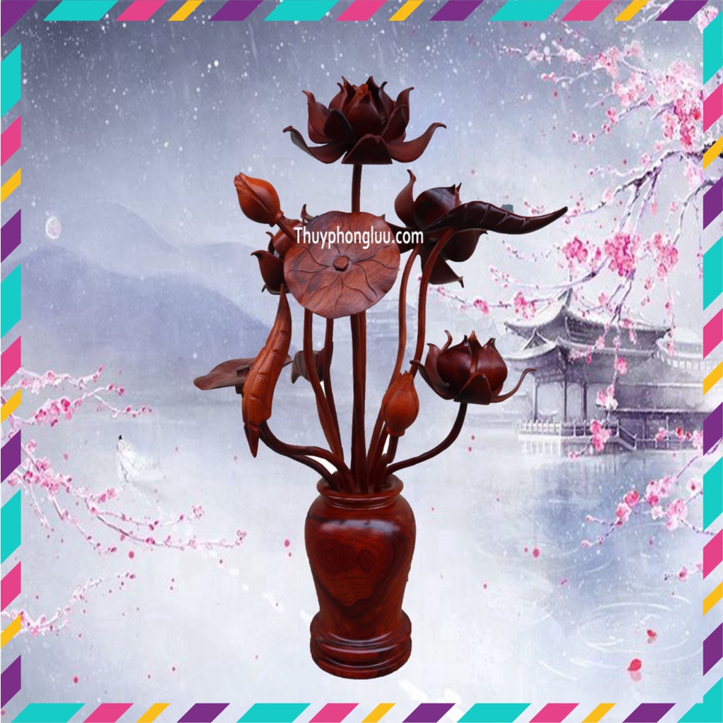 Lọ Cành Hoa Sen Gỗ Hương trang Trí Quà Tặng Cực Đẹp