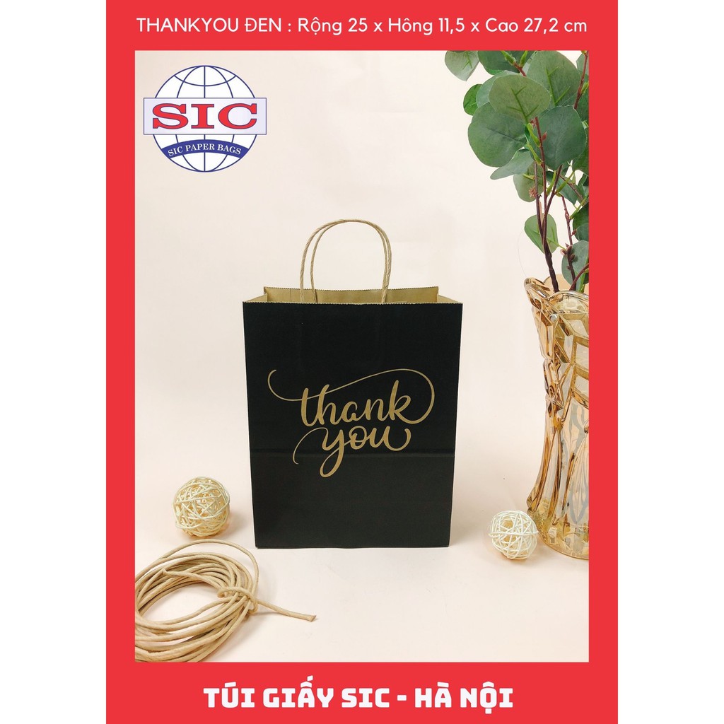 Túi giấy KRAFT ThankYou in đen nền bệt size M có quai