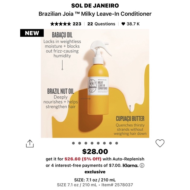 Dầu xả khô Sol de Janeiro Brazilian Joia ™ Milky mini, fullsize