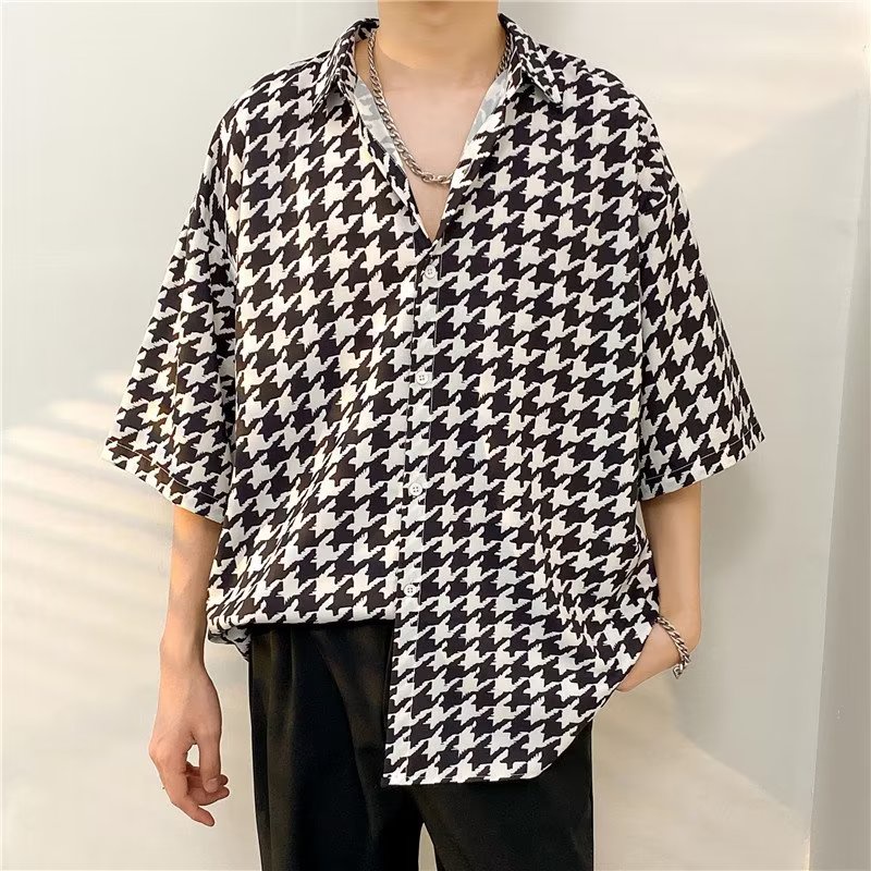 Áo Sơ Mi Nam Tay Ngắn Họa Tiết Răng Cưa M-3XL Phong Cách Hàn Quốc Cho Nam