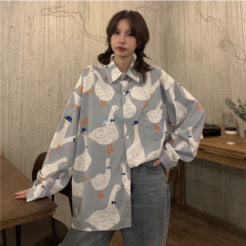 【ZHELIHANGFEI】Áo Sơ Mi Tay Dài Form Rộng Họa Tiết Tranh Sơn Dầu Dễ Phối Đồ