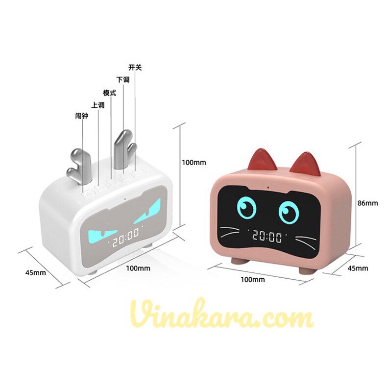 Loa Bluetooth 3 in 1 M1 tích hợp đồng hồ báo thức và Radio - Hình mèo dễ thương mini - Loa kép - Hàng nhập khẩu chính hã