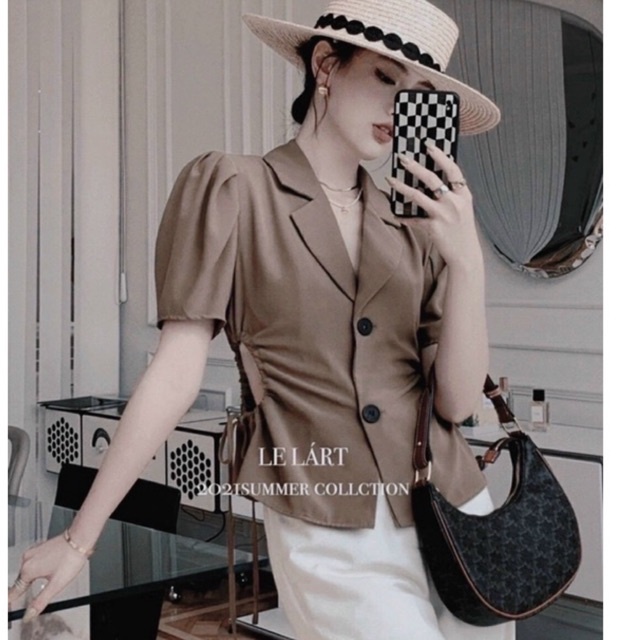 Áo Blazer Cổ V dây rút khoét eo m138