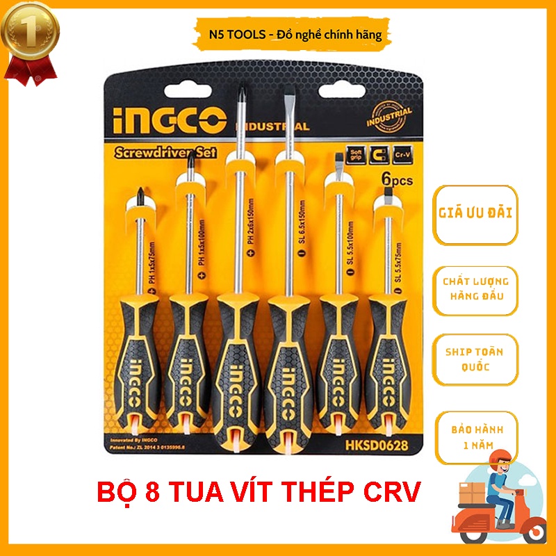 Bộ 8 tua vít dẹp và bake đa năng INGCO HKSD0828