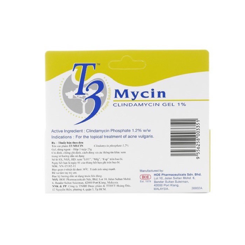 kem mụn T3 Mycin clindamycin gel 1%