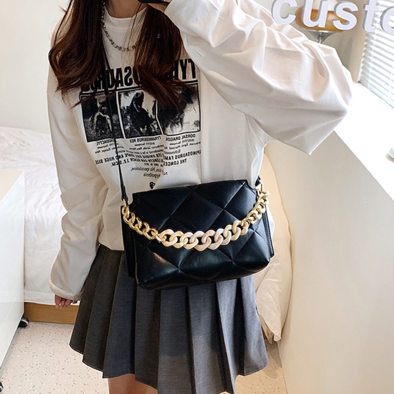 Túi Đeo Chéo Dây Xích Họa Tiết Hình Thoi Đơn Giản Thời Trang Cho Nữ