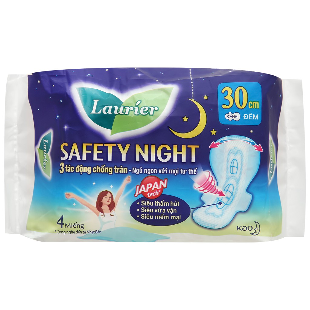 Băng vệ sinh ban đêm Laurier Safety Night siêu an toàn 4 miếng 30cm