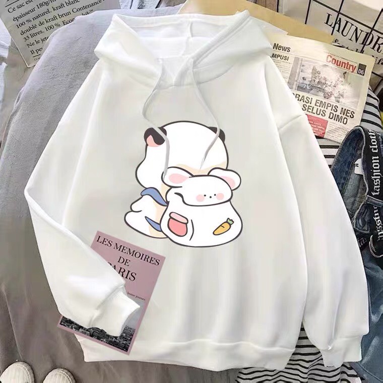 Áo Hoodie Trắng in Hình 3D ngộ nghĩnh, Áo nỉ Unisex from rộng, Chất nỉ ấm mặc không xù, thiết kế phong cách - MODY