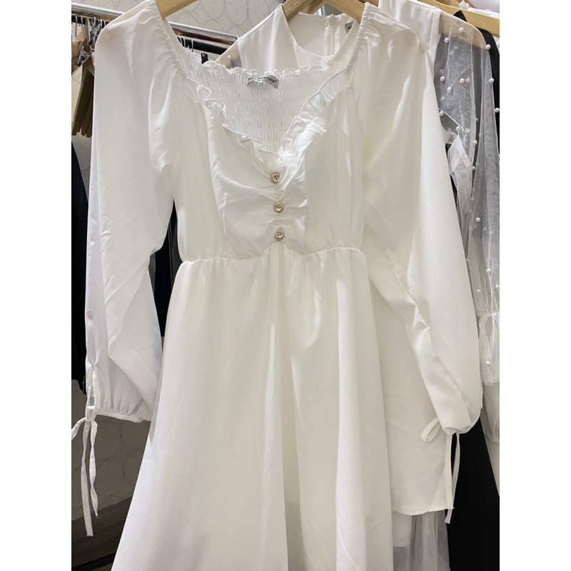 Đầm nữ trắng chất voan xịn nhún ngực mặc dự tiệc dạo phố dễ thương mã [TO GAN] | BigBuy360 - bigbuy360.vn