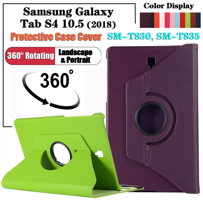Bao Da Máy Tính Bảng Bảo Vệ 360 Độ Cho Samsung Galaxy Tab S4 10.5 (2018) SM-T830 SM-T835 T830 T835° Ốp Điện Thoại Nắp Lật Có Giá Đỡ Dạng Xoay