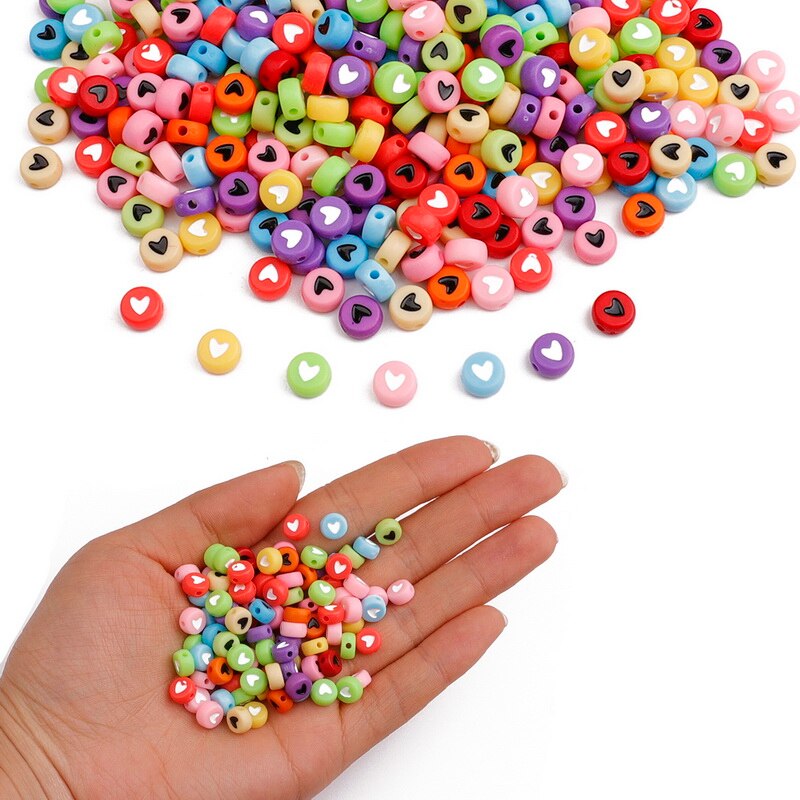 Set 100 hạt xỏ lỗ bằng nhựa hình trái tim nhiều màu sắc dùng làm trang sức diy
