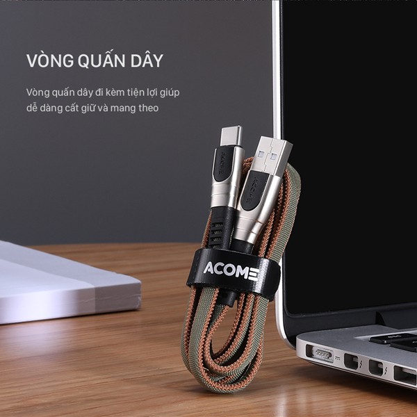 Cáp Sạc Nhanh Dài 2M ACOME Cáp Dù Bền Chắc Tương Thích Với Thiết Bị Android Bảo Hành 12 Tháng