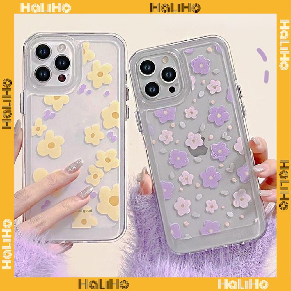 iPhone Case Clear Case Soft Thick TPU Shockproof HD Super Transparent Protection Camera Plating Button Purple Flower For iPhone 13 Pro Max iPhone 12 Pro Max iPhone 11 iPhone 7Plus