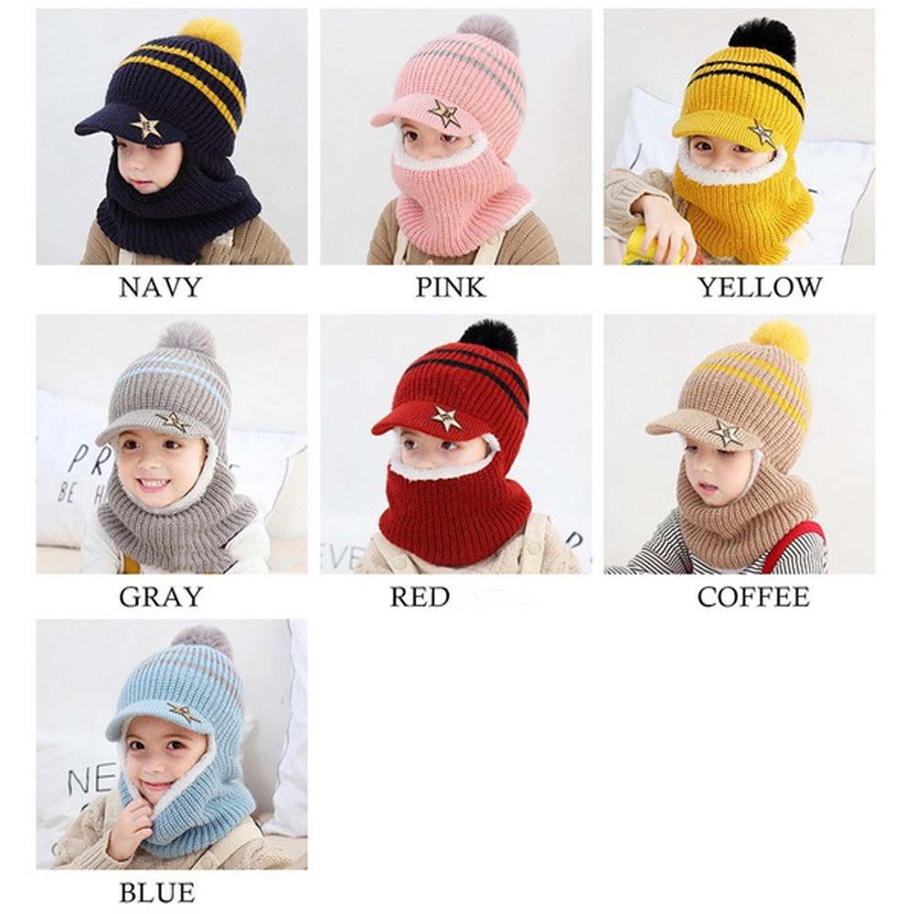 Mũ len dệt kim che phủ toàn bộ khuôn mặt chống gió giữ ấm mùa đông dành cho bé