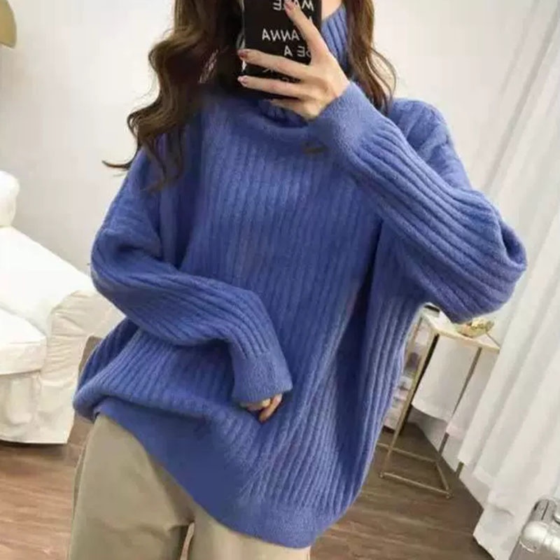 IELGYÁo Sweater Dệt Kim Tay Dài Cổ Cao Dáng Rộng Thời Trang Cho Nữ