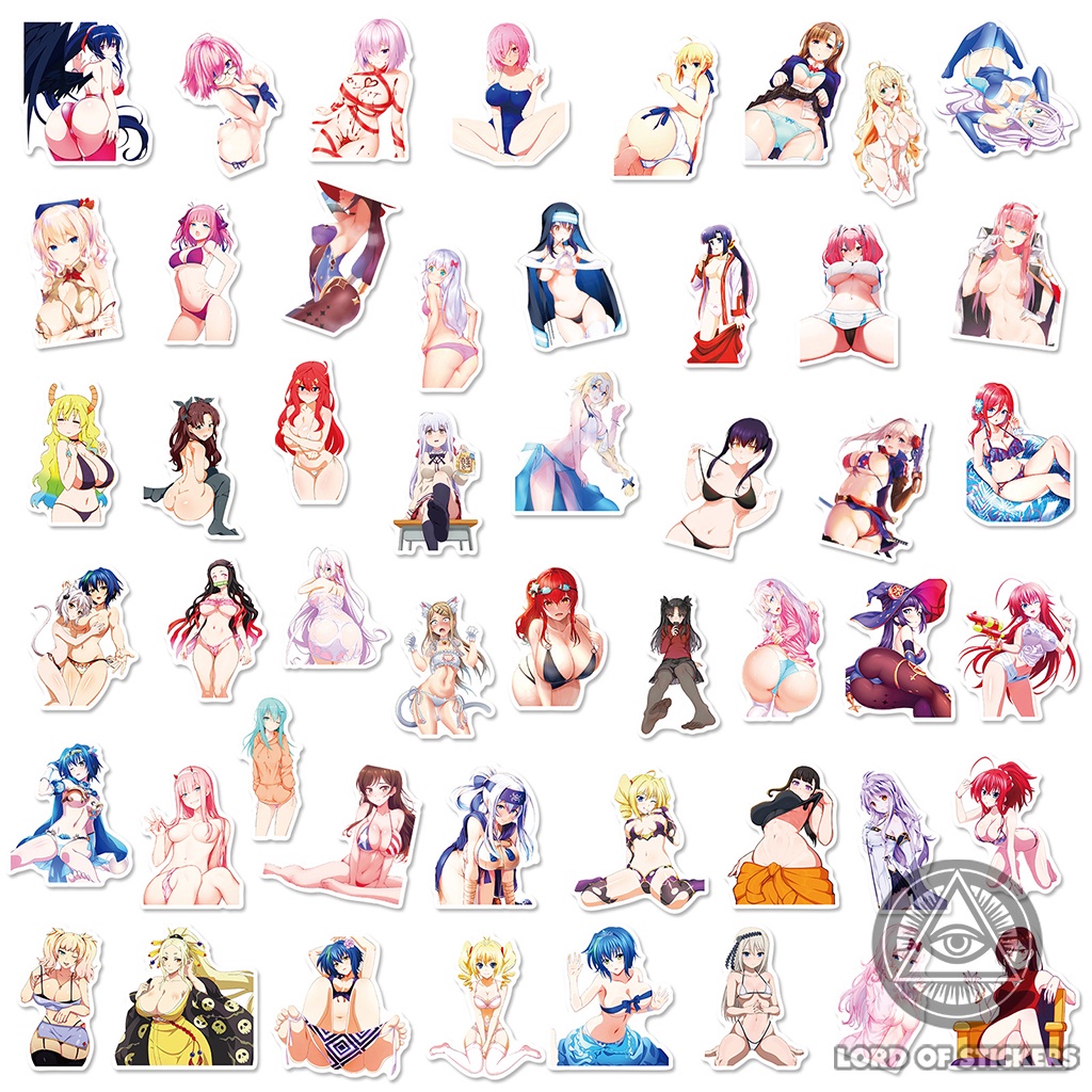 Set 50 Hình Dán Sexy Anime Girl Sticker Hentai Ecchi Waifu Chống Thấm Nước Trang Trí Mũ Bảo Hiểm, Laptop, Ván Trượt, Sổ