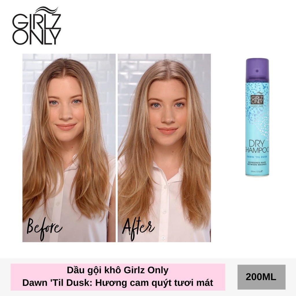 Dầu Gội Khô Giúp Tóc Sạch Dầu Và Trở Nên Bồng Bềnh Ngay Lập Tức Girlz Only Dry Shampoo 200ml - Dawn 'Til Dusk (Xanh)