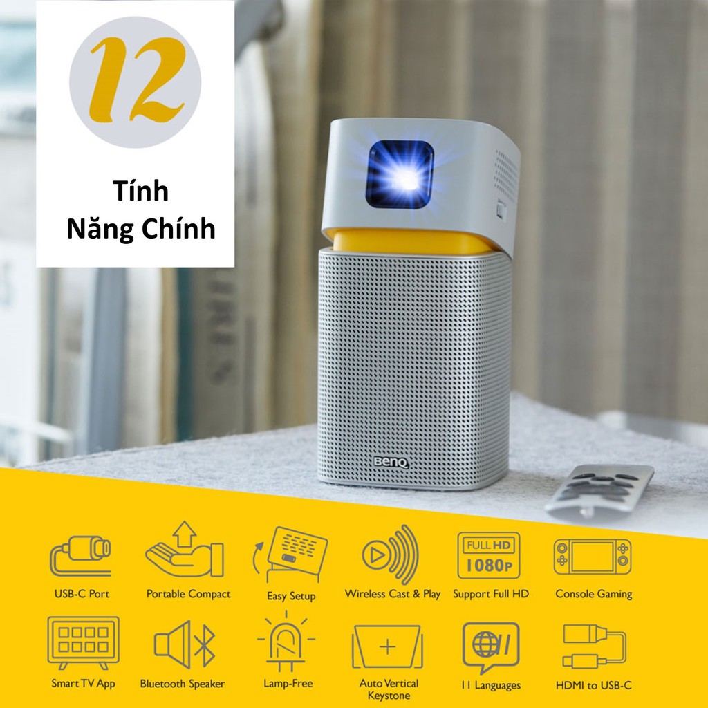 [Mã ELMALL7 giảm 7% đơn 5TR] Máy chiếu mini di động BenQ GV1 Wifi loa Bluetooth USB-C