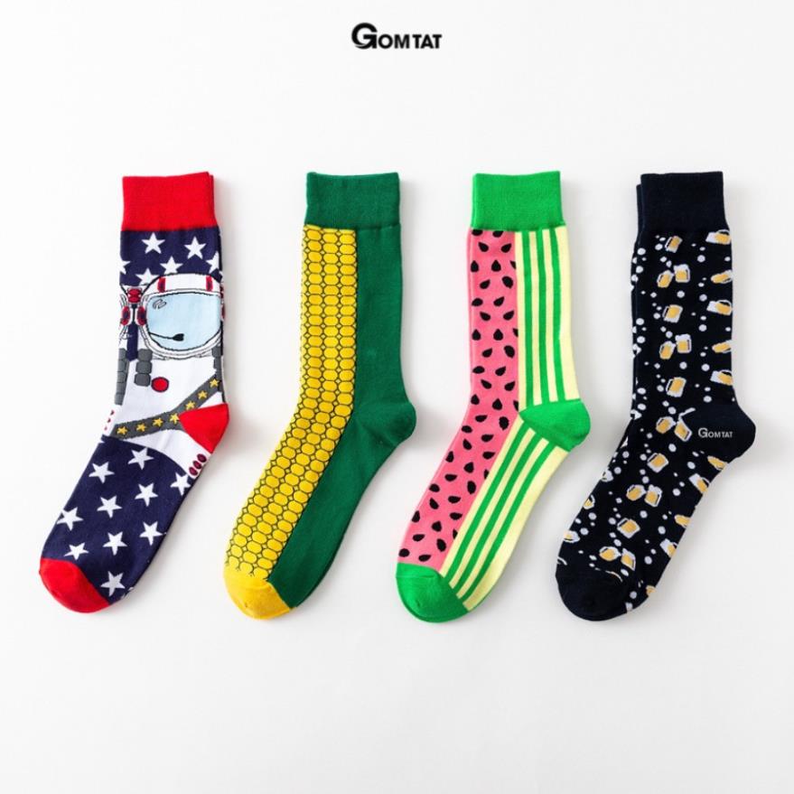 Tất Cổ Cao Nam Nữ Họa Tiết Dễ Thương, Vớ Cao Cổ Unisex Chất Liệu Cotton Cao Cấp - FUJI