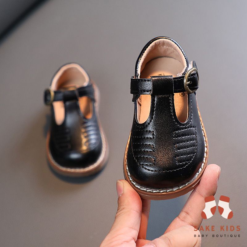 Giày tập đi cho bé gái - Giày búp bê quai dán đế cao su chống trơn trượt chất da PU siêu mềm phong cách Hàn Quốc M2239