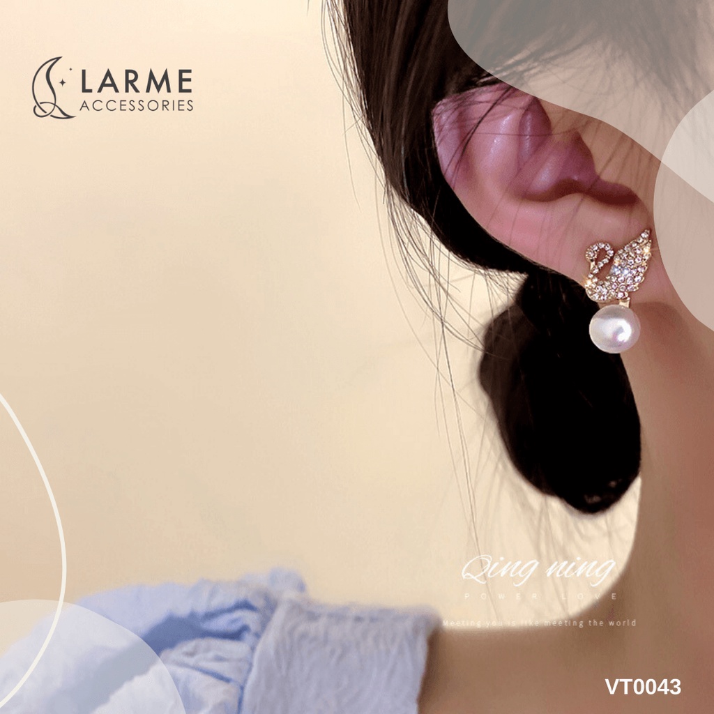 Khuyên tai nữ, bông tai nữ thiên nga đính đá mix ngọc - KT0136 hàng cao cấp larme accessories