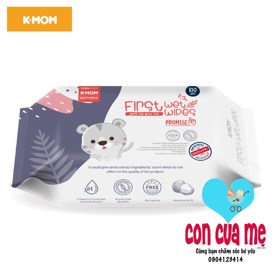 Khăn ướt cao cấp K-Mom Hàn Quốc dòng sản phẩm First Wet Wipes giúp mẹ yên tâm hơn khi vệ sinh cho con yêu