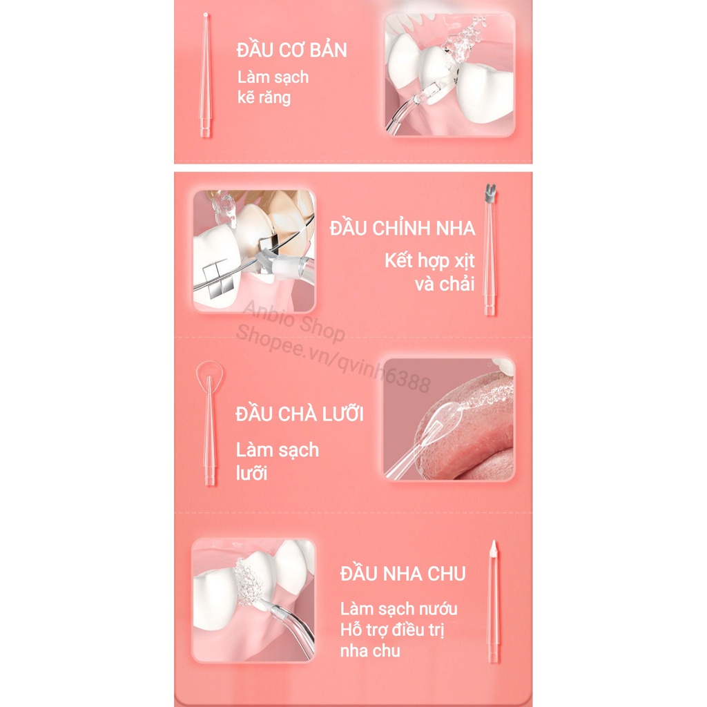 Máy tăm nước Oral Irrigator 4 đầu xịt làm sạch mảng bám, chăm sóc răng miệng