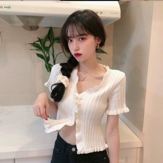 Áo len cộc tay viền bèo 💜