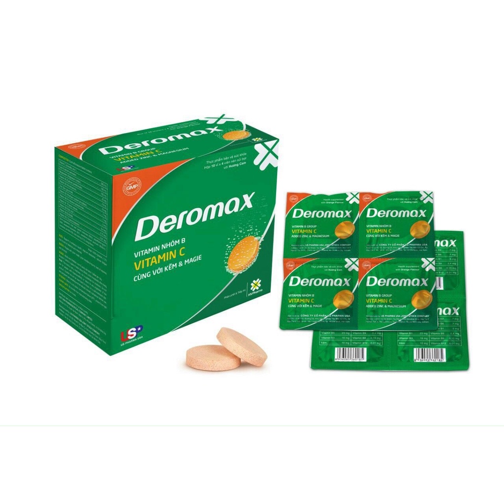 DEROMAX SỦI - VITAMIN C, VITAMIN NHÓM B CÙNG VỚI KẼM VÀ MAGIE hộp 40 viên