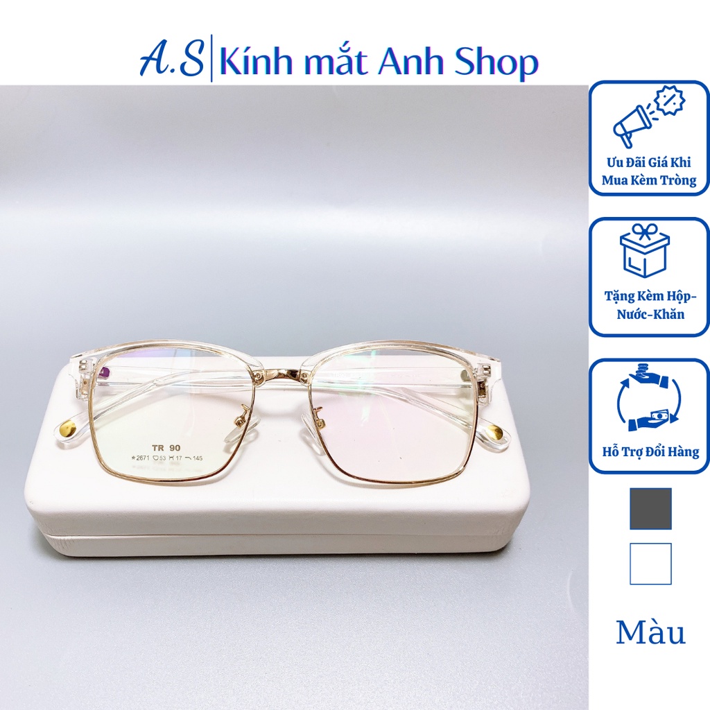 Gọng kính vuông to thời trang nam nữ khung kính kim loại càng kính nhựa dẻo 2671