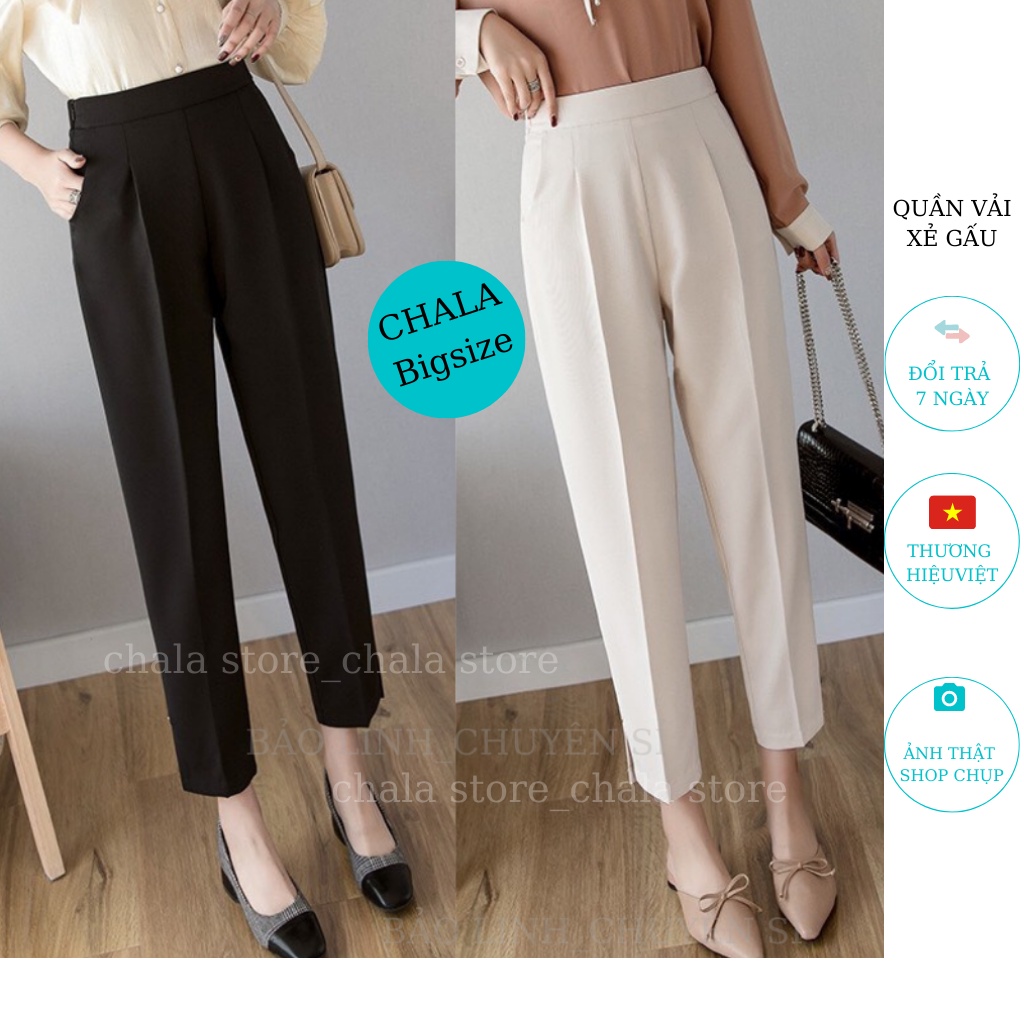 Quần Vải Baggy Nữ Lưng Cao Công Sở Xẻ Cạnh Đi Làm Đi Học