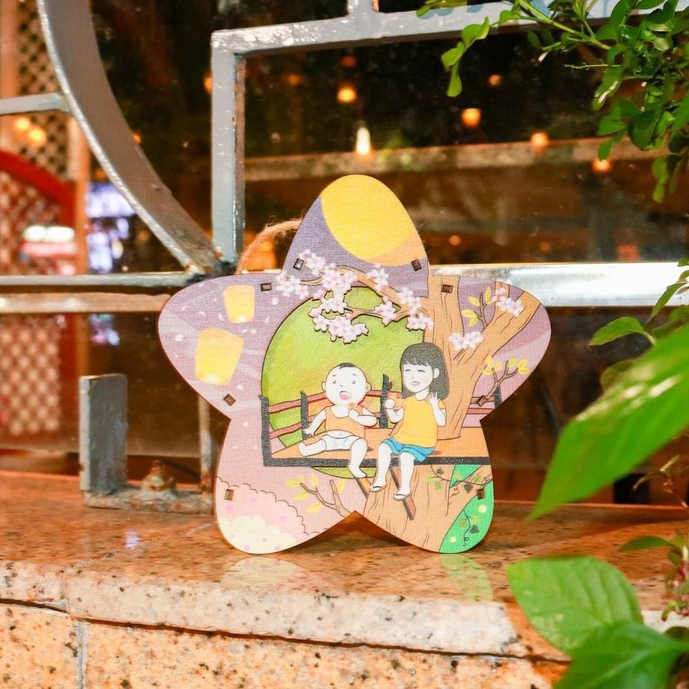 Đèn lồng gỗ trung thu, lồng đèn trung thu truyền thông handmade Diy bé tự tô màu sáng tạo đủ phụ kiện kèm màu tô và đèn