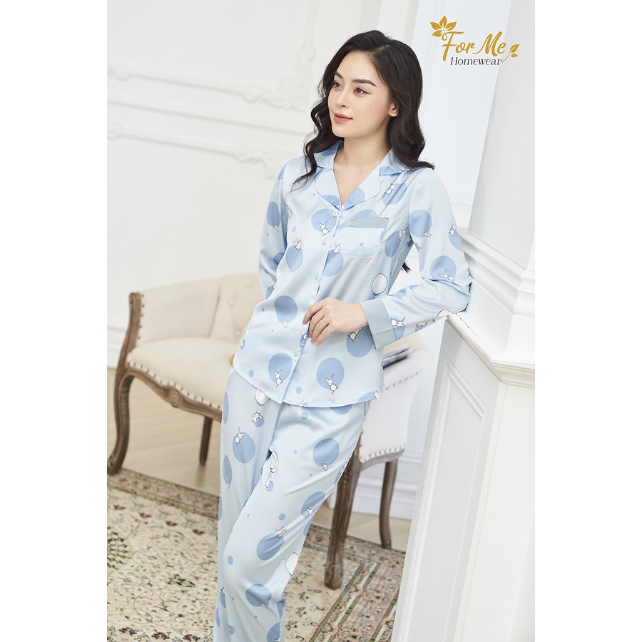 Bộ đồ ngủ, mặc nhà chất Lụa Giấy Luxury Dài Tay Thỏ Bóng Bay 04  ,forme pijama