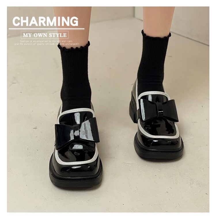 Giày búp bê nữ đế cao chất liệu êm ái, giày nữ phong cách lolita đính nơ đáng yêu cao 3-5p